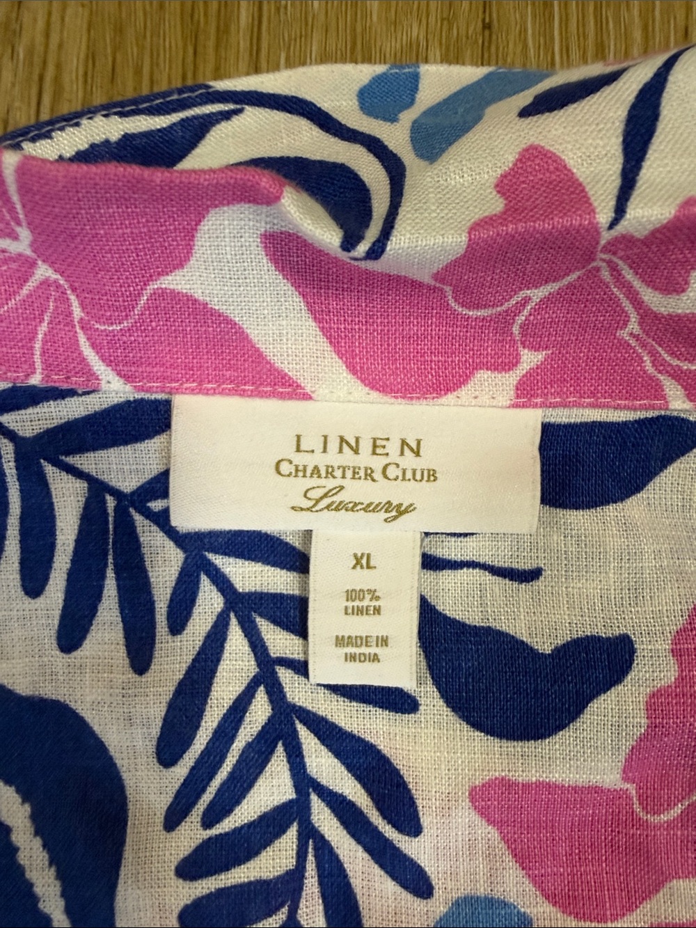 Charter Club linen Pink Blue Floral Tie-Front Button Down Shirt XL - Picture 2 of 5